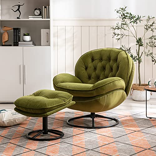 Baysitone Velvet Swivel Accent Chair with Ottoman Set, Modern Lounge Chair, Fruit Green Q36819