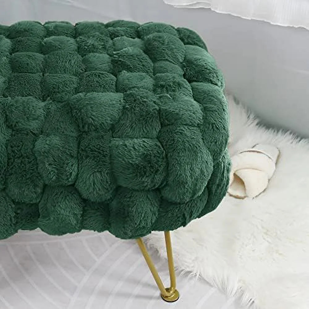 Pink Faux Fur Ottoman Bench with Golden Legs H545748