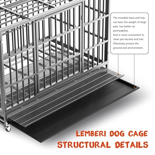 LEMBERI 48/38 inch Heavy Duty Dog Crate with Lockable Wheels, Double Door, Removable Tray Z823935