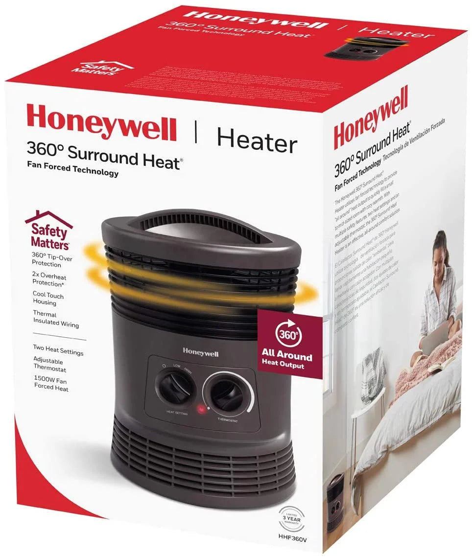Honeywell HHF360V 360 Degree Surround Fan Forced Heater Charcoal Grey C2157