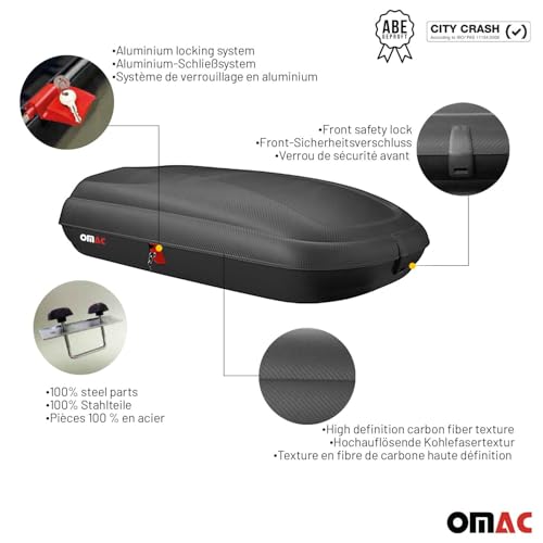 OMAC Car Rooftop Cargo Box 11.3 Cubic Feet Carbon Fiber Textured U552