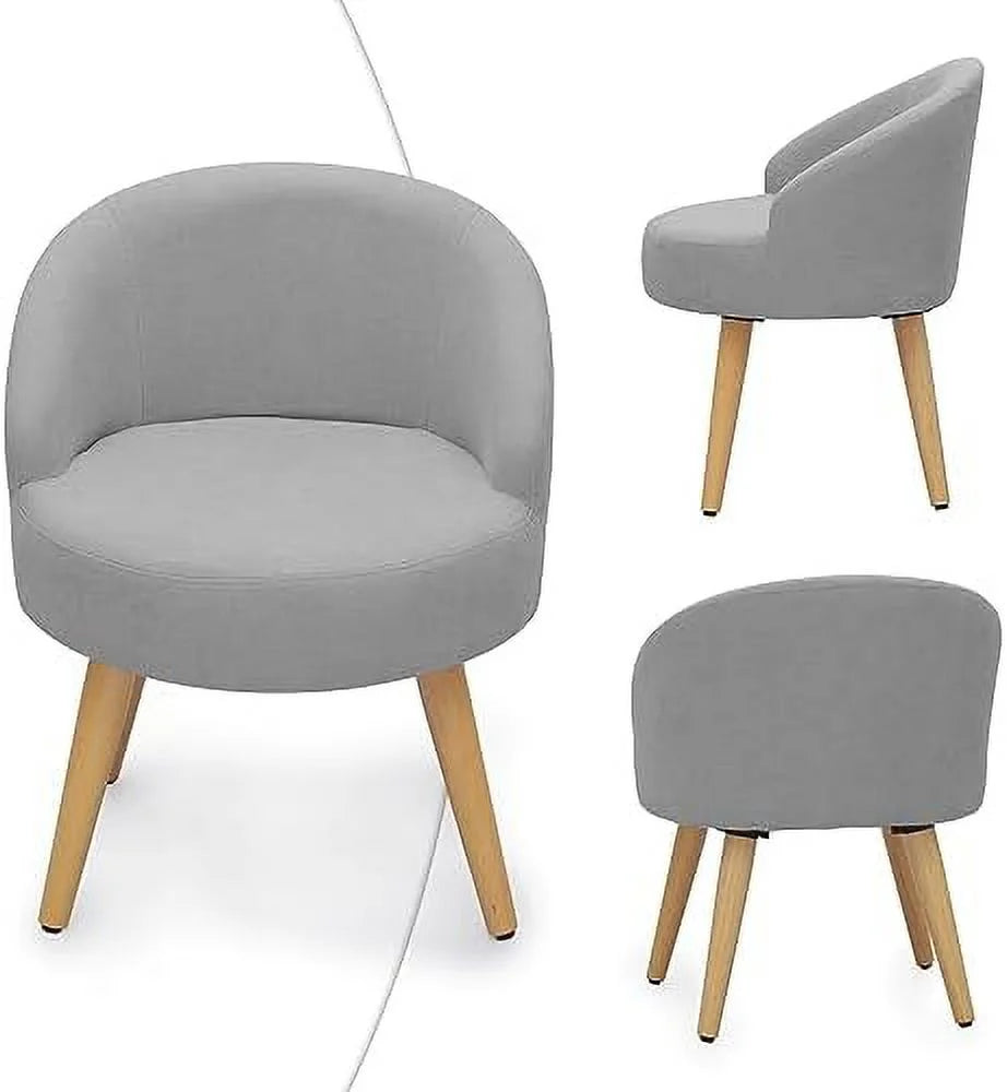 GEROBOOM SpaceSaving Vanity Stool Accent Chair with Wood Legs, Grey Velvet E16539