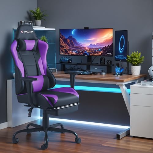 Homall Gaming Chair with Footrest and Massage Lumbar Support, Black T748