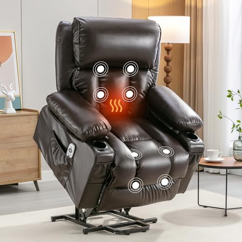 FLEXISPOT XL31 Power Lift Recliner Chair for Elderly, Electric Massage & Heat, PU Leather, Black C786106