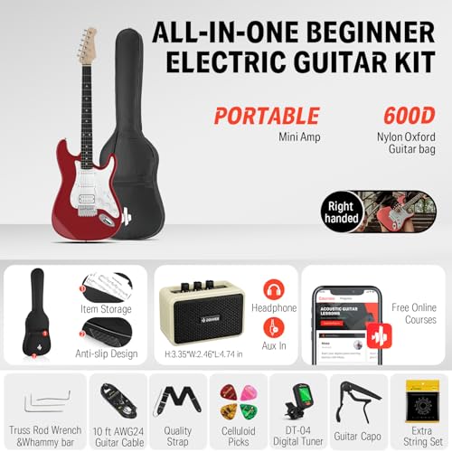 Donner DST-100B 39 Inch Electric Guitar Beginner Kit with Amplifier and Accessories W342