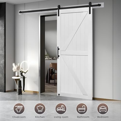 S&Z TOPHAND® 20 in x 84 in Elephant Gray British Brace Knotty Barn Door with 4FT Sliding Hardware Kit G149446