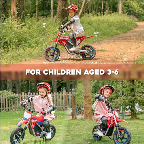 AIII Electric Dirt Bike for Kids 3-7, 12-Inch Off-Road Tires, Red X89100