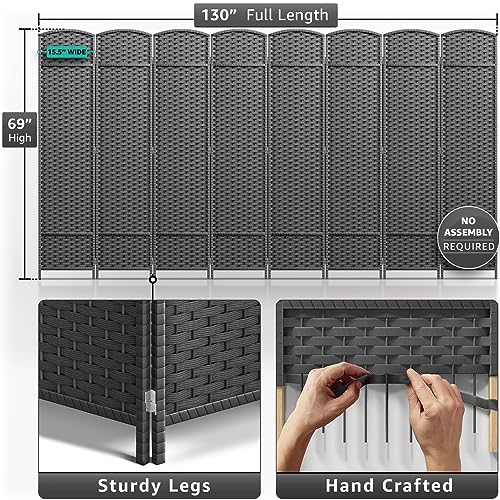 Sorbus 8-Panel Black Room Divider, 6 ft Tall Folding Privacy Screen T242