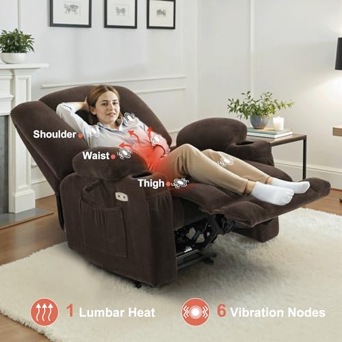 MCombo Zero Gravity Power Recliner Chair with Heat and Vibration Massage, USB & Type C Ports, Cup Holders, Fabric 8015 (Brown) Z599462