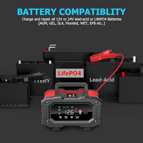 YONHAN Battery Charger 20A 12V/24V LiFePO4 Lead Acid Automatic Maintainer U76826
