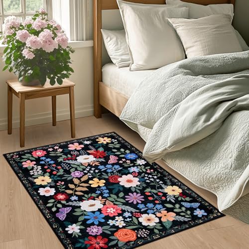 8x10 Floral Washable Area Rug for Living Room, Vintage Soft Non-Slip Carpet Z978379