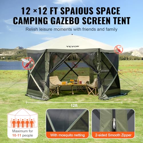 VEVOR Pop Up Gazebo Screen Tent 10x10ft with Mosquito Netting B21209