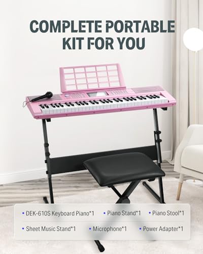 Donner 61 Key Keyboard Piano with Stand, Stool & Microphone, Black (DEK-610S) G165