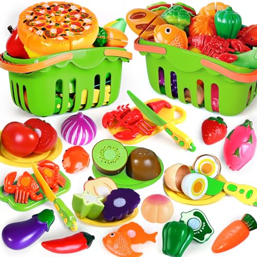 Play Food Set for Kids Kitchen, Pretend Toy with 2 Baskets J150