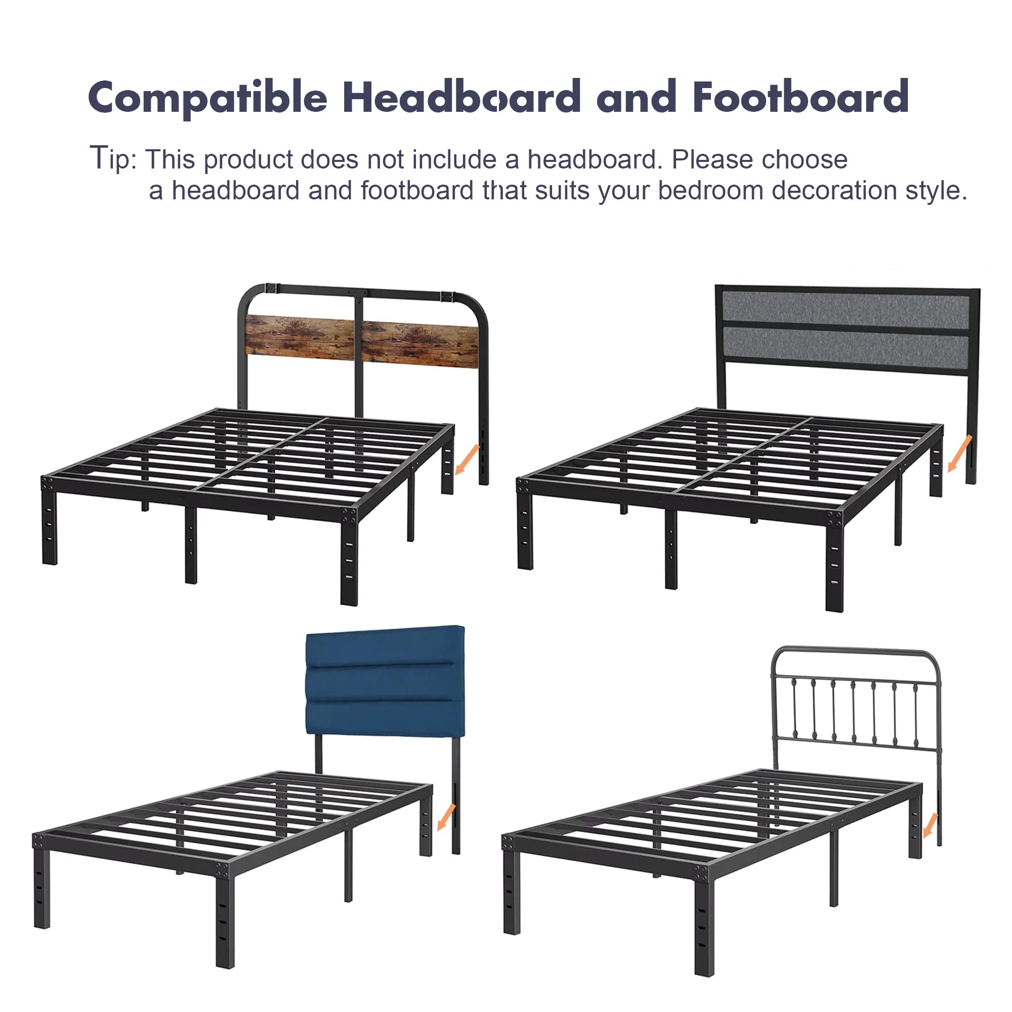 QFTIME 14" Queen Metal Bed Frame with Steel Slats T846345