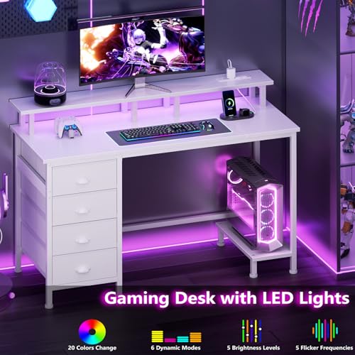 Furologee 47" Computer Gaming Desk with Monitor Stand, 4 Fabric Drawers & Power Outlets, Rustic Brown U645888