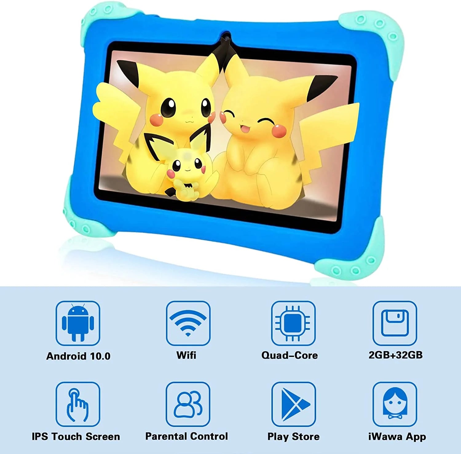 wei Kids Tablet 7 inch Android 11 Learning Tablet with Parental Control (Blue) N1773