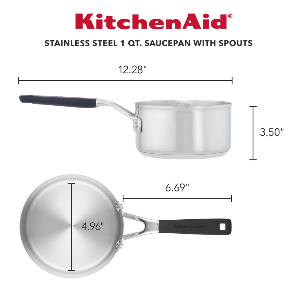 KitchenAid Stainless Steel Induction Saucepan with Pour Spouts, 1 Quart V55339