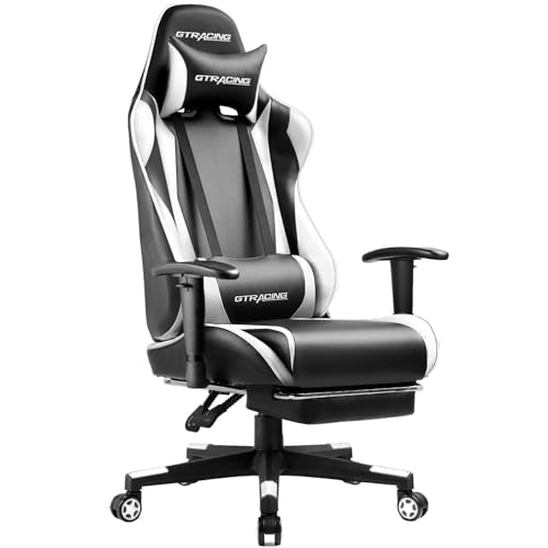 GTRACING Gaming Chair with Footrest, Ergonomic Reclining, Blue C551