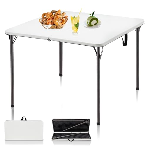 34" Folding Card Table with Carrying Handle for Camping, Picnic, Office, Party, White M761544