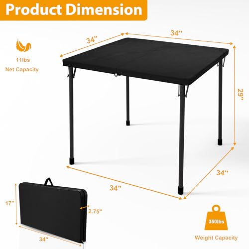 34" Folding Card Table with Carrying Handle for Camping, Picnic, Office, Party, White M761544