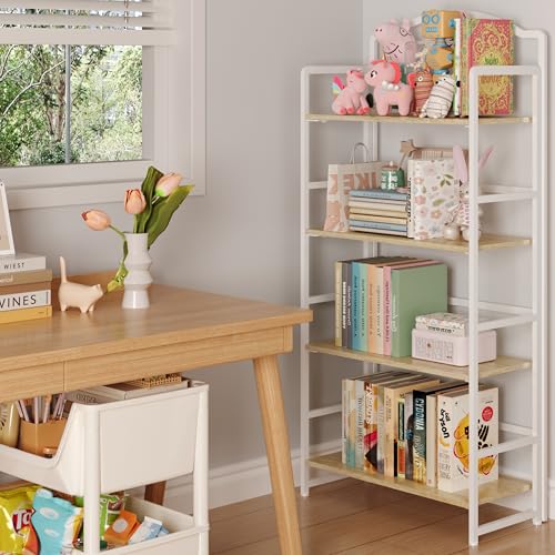 JSB Folding Bookshelf 5 Tier Vintage Wood Bookcase for Living Room Bedroom Office S131658