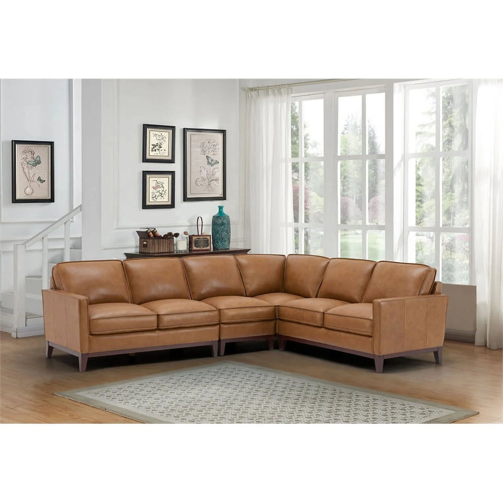 Leather Lusso Grayson Genuine Leather Sectional Right Arm Loveseat Camel E888