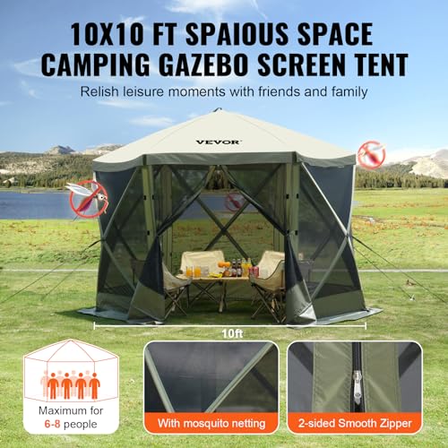 VEVOR Pop Up Gazebo Screen Tent 10x10ft with Mosquito Netting B21209