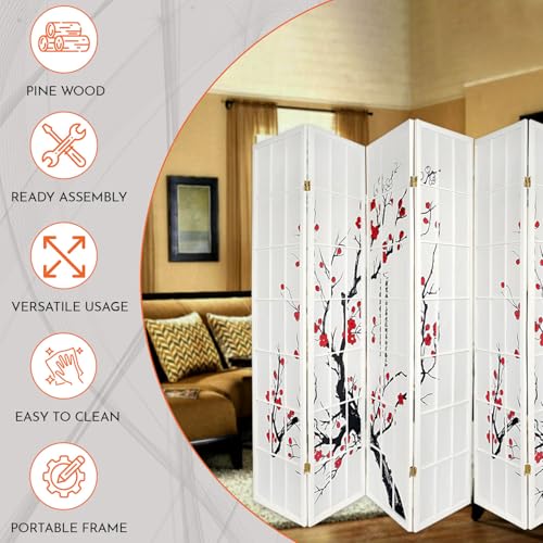 Legacy Decor 4-Panel Blossom Screen Portable Foldable Shoji Room Divider Black K541964