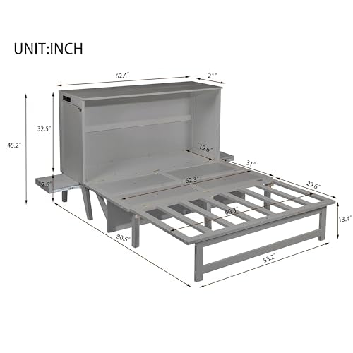 Queen Murphy Bed with Desk and Removable Shelves, USB Port, White H566492