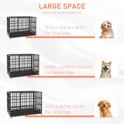 LEMBERI 48/38 inch Heavy Duty Dog Crate with Lockable Wheels, Double Door, Removable Tray Z823935