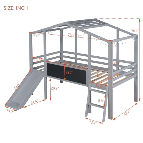 Harper & Bright Designs Kids Twin Low Loft Bed with Slide, Storage Shelves & Stairs, White/Pink C414827
