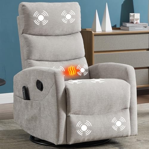 Massage Chair Recliner with Heat, Swivel Rocking, High Back Fabric Black V2333