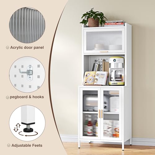 Letaya Kitchen Pantry Cabinet with Storage, Tall Bakers Rack, White R80833