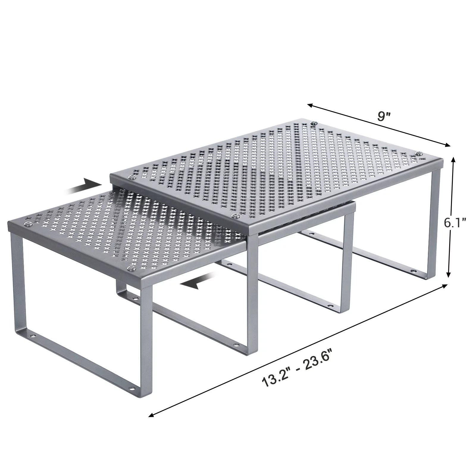 SONGMICS Cabinet Shelf Organizer Riser Set of 2 Silver L86861