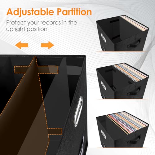 Vinyl Record Storage Box for 50 LPs, Stackable Linen Crate with Lid P294298