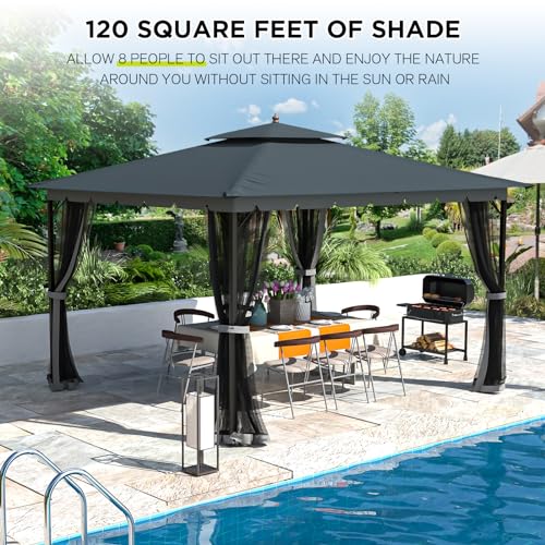 10x12 Gazebo with Mosquito Netting, Sturdy Metal Frame, Waterproof for Patio E825