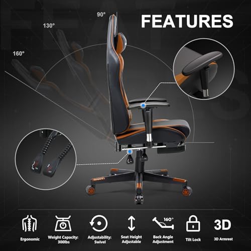GTRACING Gaming Chair with Footrest, Blue R841
