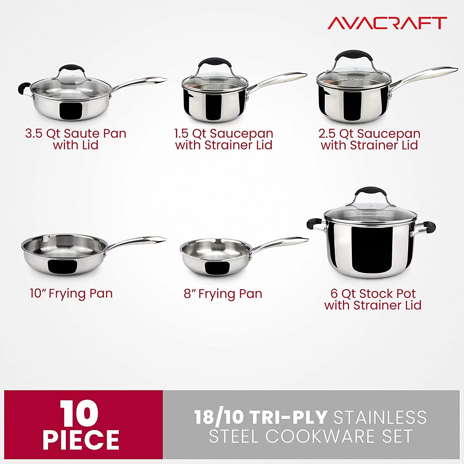 AVACRAFT 18/10 Stainless Steel Cookware Set 10-Piece L25723