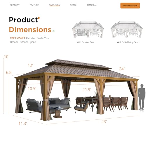 EROMMY 14'x20' Hardtop Gazebo Double Roof Galvanized Steel Outdoor Pavilion G3084
