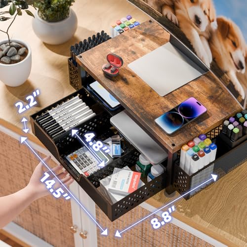 Simple Trending 2 Tier Metal Monitor Stand with Drawer and Pen Holder R17754