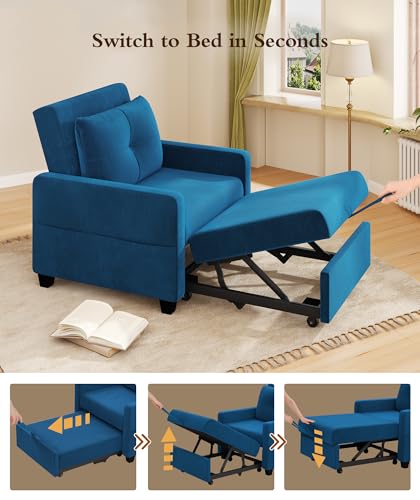 3 in 1 Convertible Sleeper Chair Sofa Bed with Adjustable Backrest, Blue M92497
