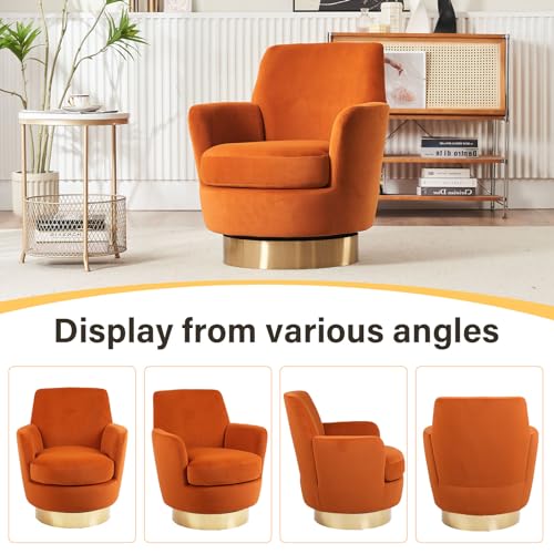 Swivel Barrel Chair Set of 2, Modern Velvet Accent Chairs, Orange P5409