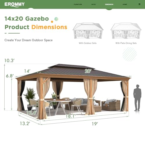 EROMMY 14'x20' Hardtop Gazebo Double Roof Galvanized Steel Outdoor Pavilion G3084