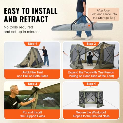 VEVOR Pop Up Gazebo Screen Tent 10x10ft with Mosquito Netting B21209