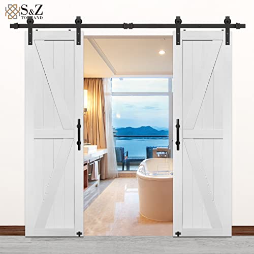 S&Z TOPHAND® 20 in x 84 in Elephant Gray British Brace Knotty Barn Door with 4FT Sliding Hardware Kit G149446