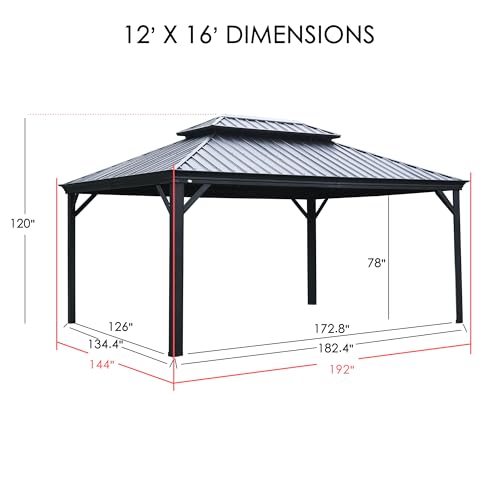 Kozyard Apollo 10'x12' Hardtop Gazebo with Galvanized Steel Double Roof Z2956