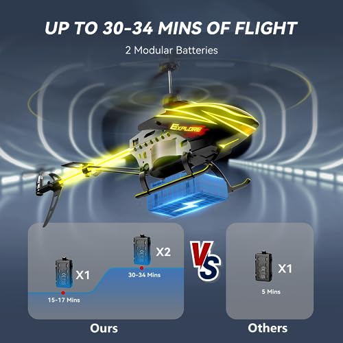 RC Helicopter for Kids with 30Mins Flight, 2 Batteries, LED Lights U8129