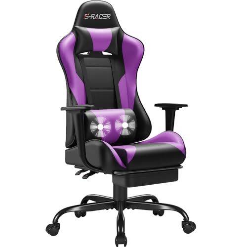 Homall Gaming Chair with Footrest and Massage Lumbar Support, Black T748