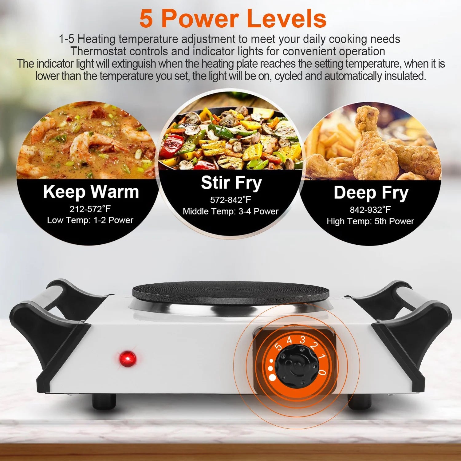 iMounTEK Electric Single Burner Portable Hot Plate, 1000W, 5 Temperature Settings, Black U11069